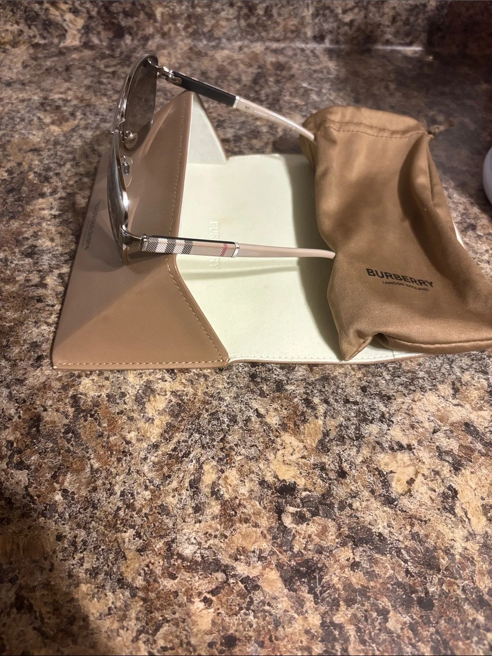 Burberry Tan and Brown Glasses Case with Logo Pouch